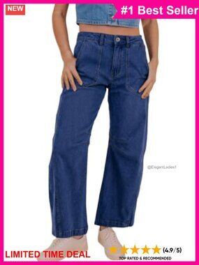 High Waist Stretchy Barrel Wide Leg Jeans with Pockets
